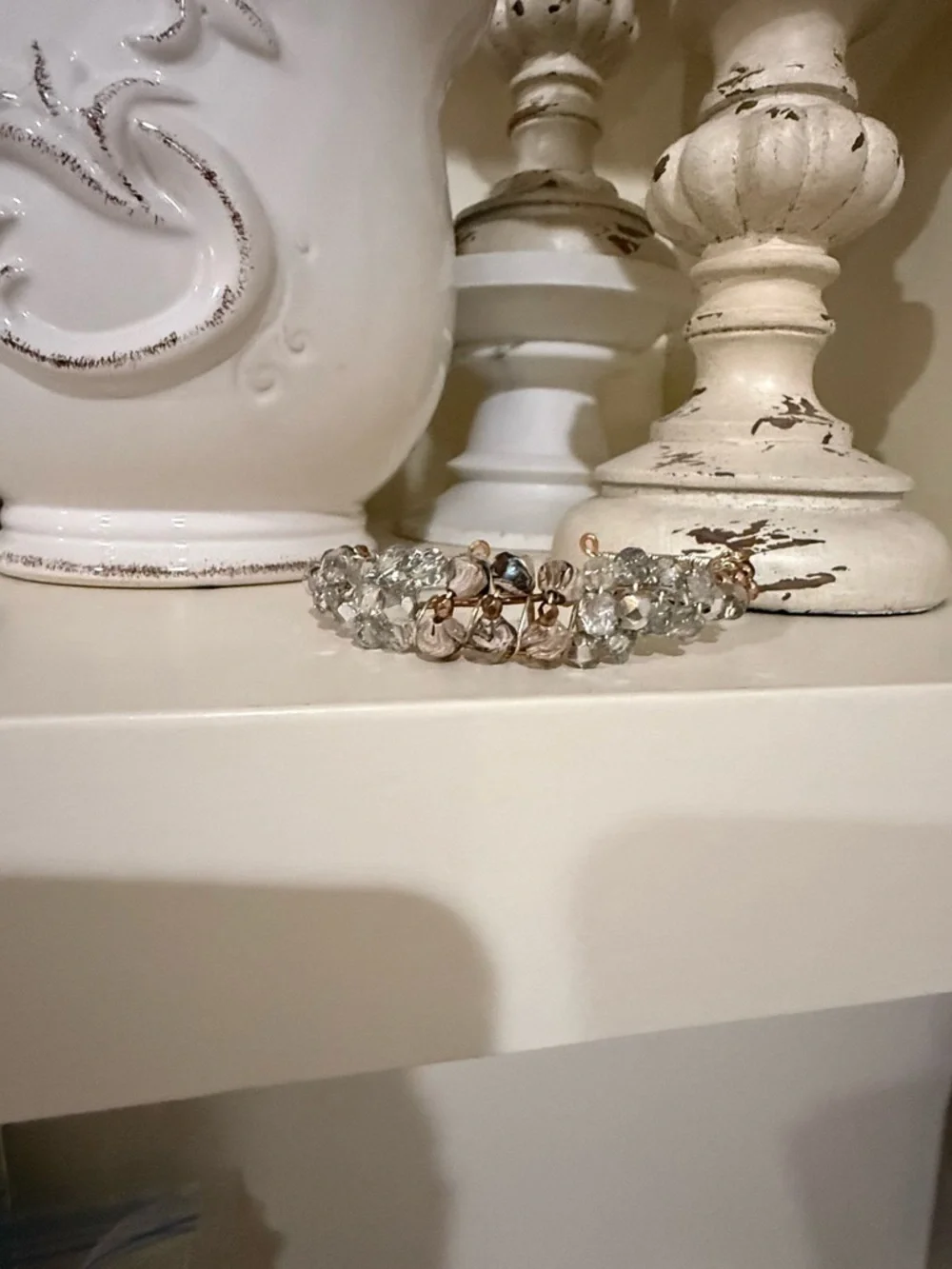 Gold and Copper Colored Wired Crystal Beaded Bracelet